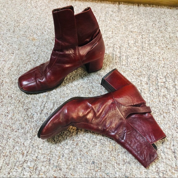 Vintage Shoes - Vintage Italian (wine) leather boots w/rubber sole